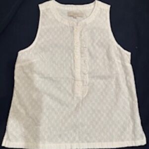 NEW WITH TAGS!  LOFT white ruffled-placket tank with buttons, Medium